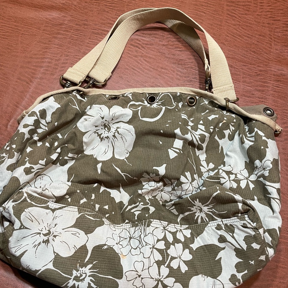 196 Eddie Bauer Floral Shoulder Bag - Olive and Cream